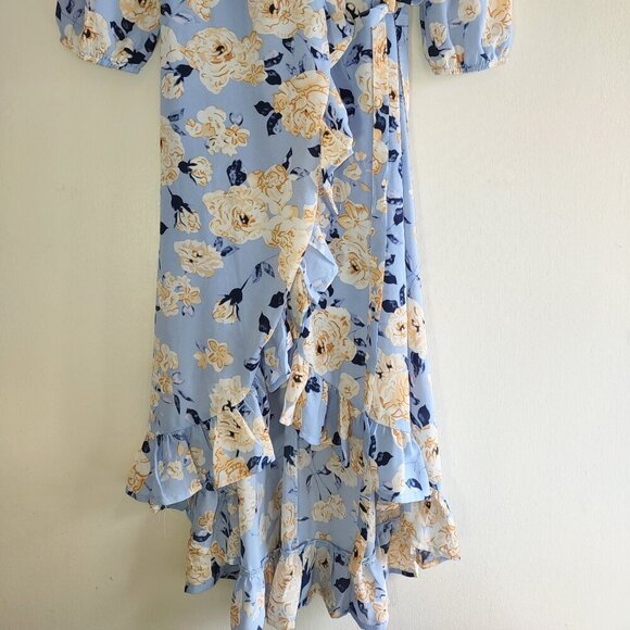 MI AMI Floral Wrap Dress Garden Flowy Feminine Ruffles Puff Sleeve Size Small - Picture 5 of 9